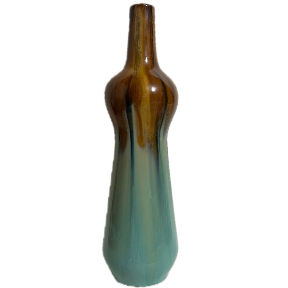 16” Green & Brown Handmade Pottery Vase by CBK